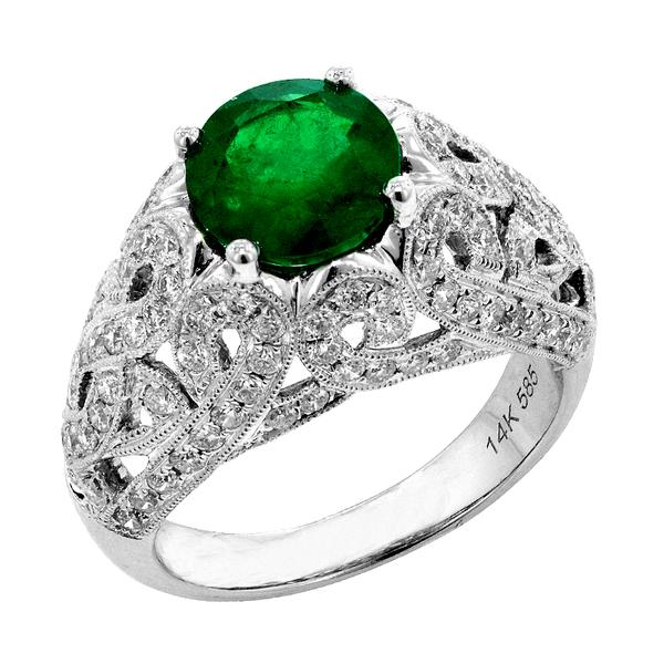 View 14Kw or y/14kr Gold Emerald Ring