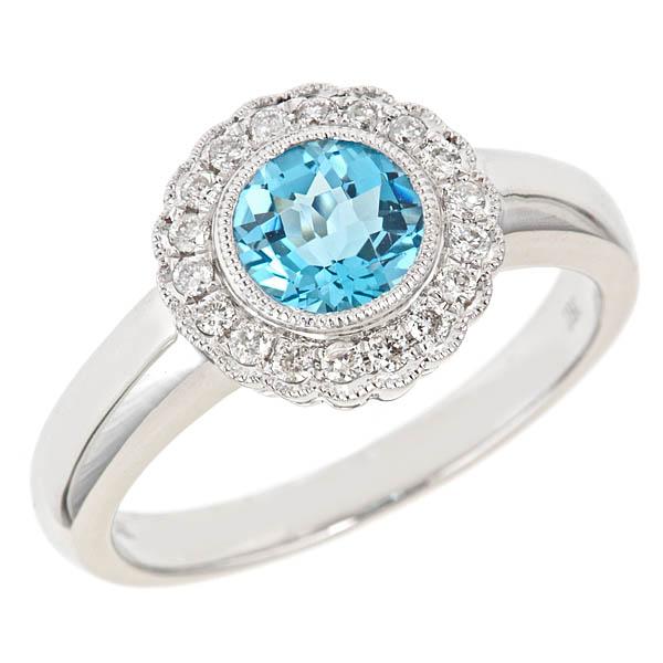 View 14Kw or y/14kr Gold Blue Topaz Ring