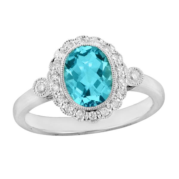 View 14Kw or y/14kr Gold Blue Topaz Ring