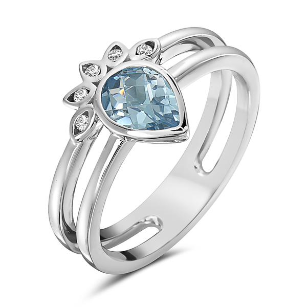 View 14Kw or y/14kr Gold Blue Topaz Ring