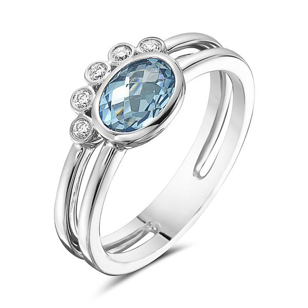 View 14Kw or y/14kr Gold Blue Topaz Ring