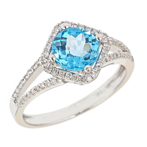 View 14Kw or y/14kr Gold Blue Topaz Ring