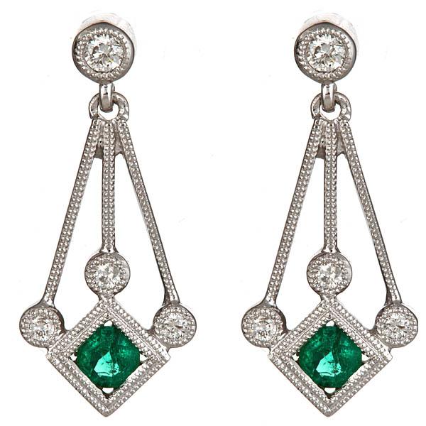 View 14Kw or y/14kr Gold Emerald Earrings