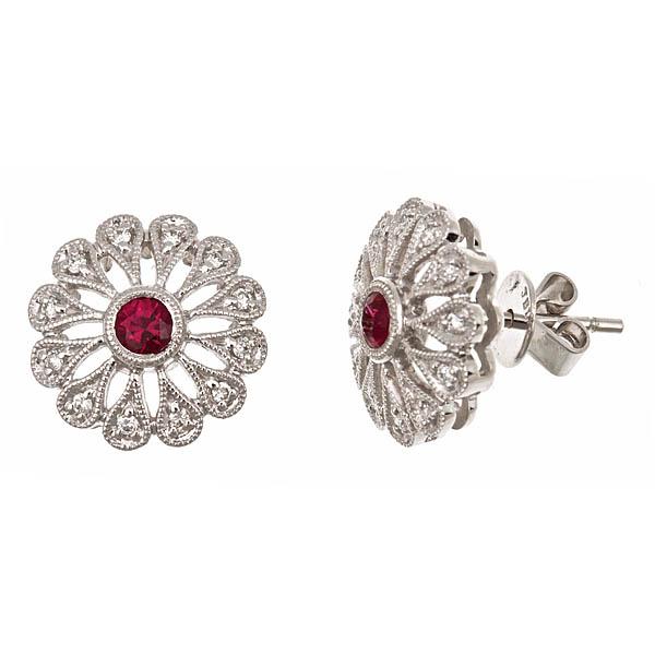 View 14Kw or y/14kr Gold Ruby Earrings