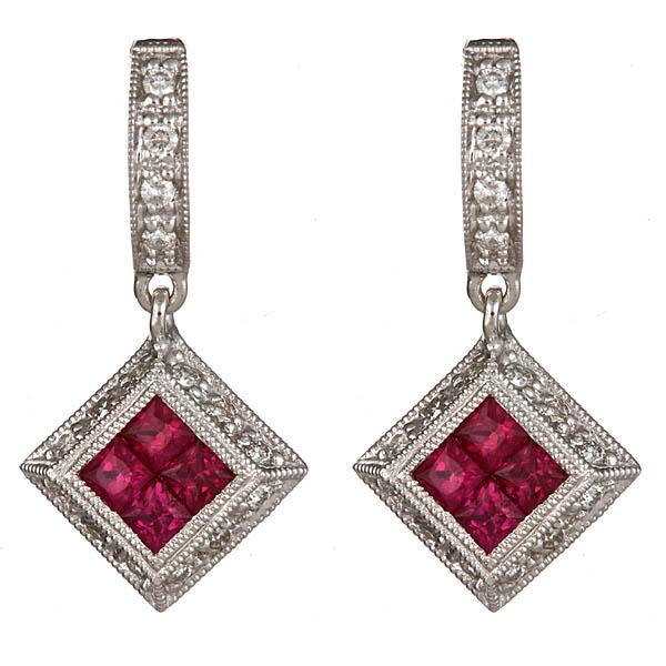View 14Kw or y/14kr Gold Ruby Earrings