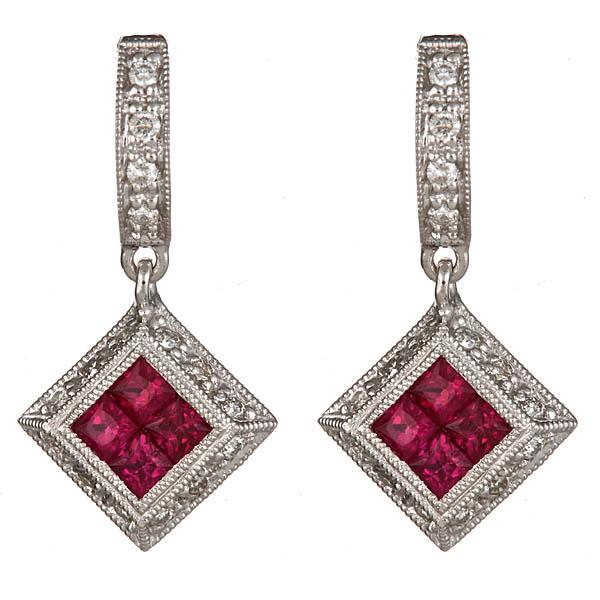 View 14Kw or y/14kr Gold Ruby Earrings