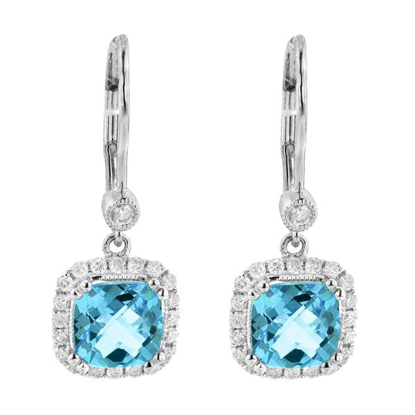 View 14Kw or y/14kr Gold Blue Topaz Earrings