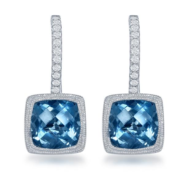 View 14Kw or y/14kr Gold Blue Topaz Earrings