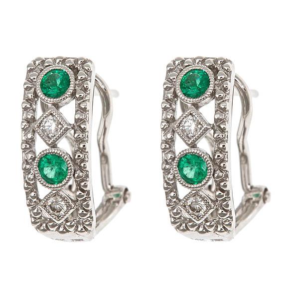 View 14Kw or y/14kr Gold Emerald Earrings