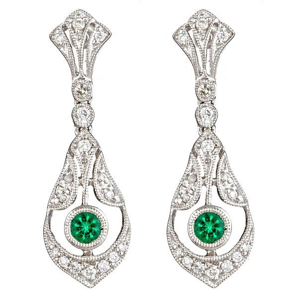 View 14Kw or y/14kr Gold Emerald Earrings