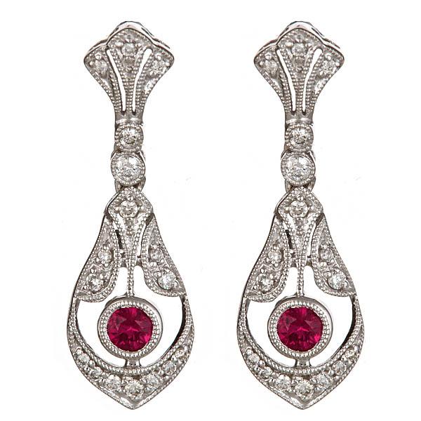 View 14Kw or y/14kr Gold Ruby Earrings