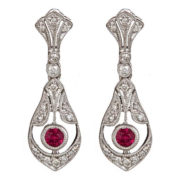 View 14Kw or y/14kr Gold Ruby Earrings