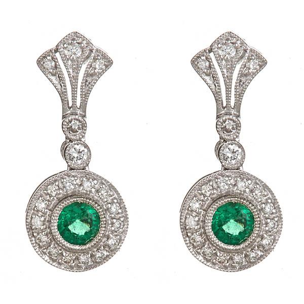 View 14Kw or y/14kr Gold Emerald Earrings