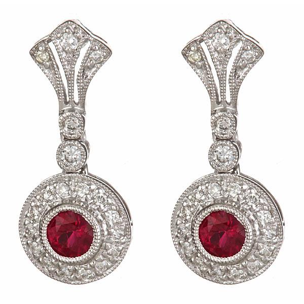 View 14Kw or y/14kr Gold Ruby Earrings