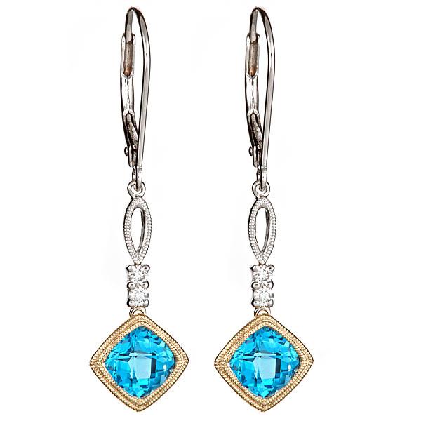 View 14Kw or y/14kr Gold Blue Topaz Earrings