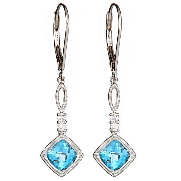 View 14Kw or y/14kr Gold Blue Topaz Earrings