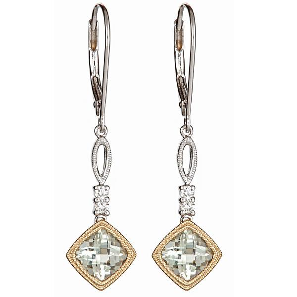 View 14Kw or y/14kr Gold Green Amethyst Earrings