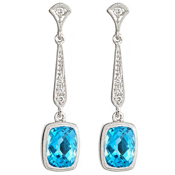 View 14Kw or y/14kr Gold Blue Topaz Earrings