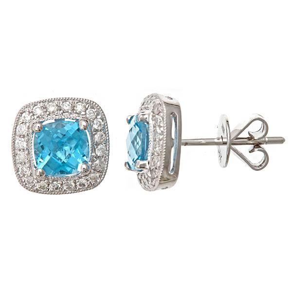 View 14Kw or y/14kr Gold Blue Topaz Earrings