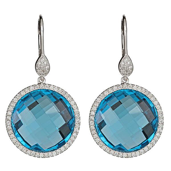 View 14Kw or y/14kr Gold Blue Topaz Earrings