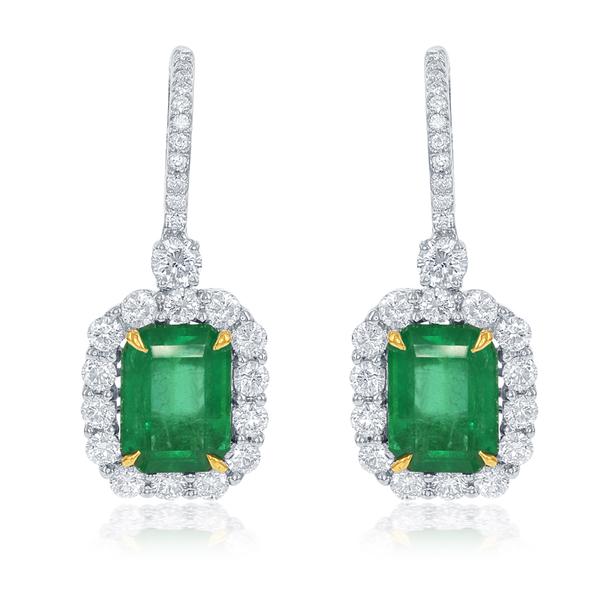 View 18Kw or 18ky/18kr Gold Emerald Earrings