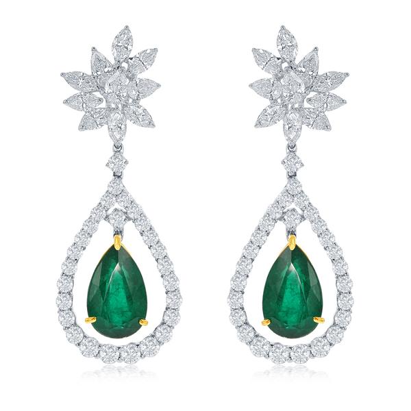 View 18Kw or 18ky/18kr Gold Emerald Earrings