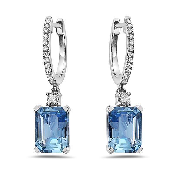 View 14Kw or y/14kr Gold Blue Topaz Earrings