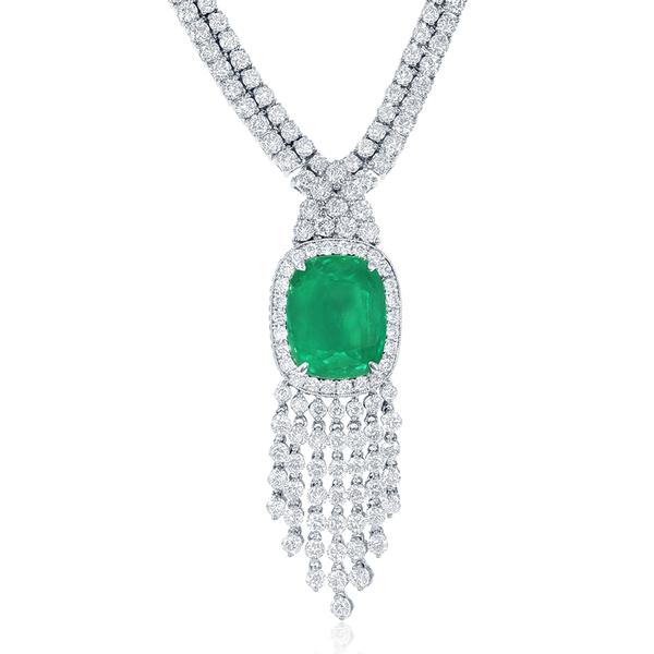 View 18Kw or 18ky/ 18kr Gold Emerald Necklace