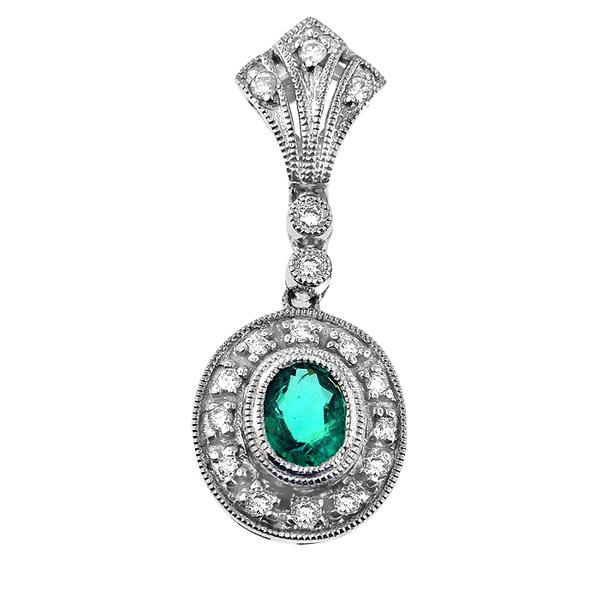 View 14Kw or y/14kr Gold Emerald Pendant