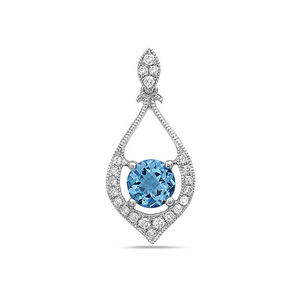 View 14Kw or y/14kr Gold Blue Topaz Pendant