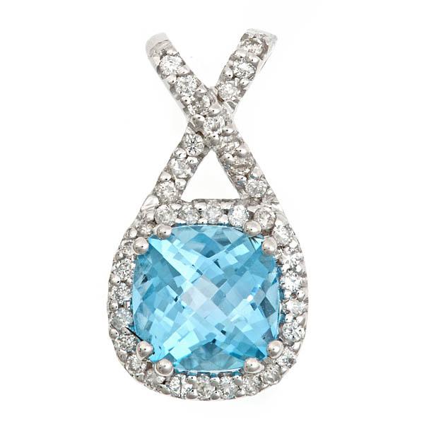 View 14Kw or y/14kr Gold Blue Topaz Pendant