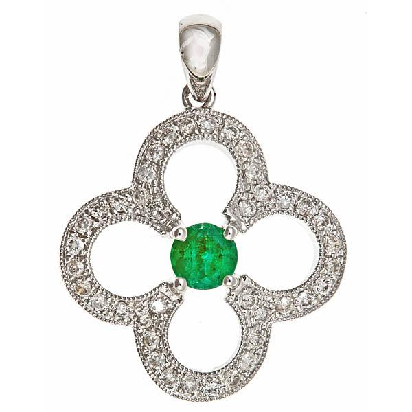 View 14Kw or y/14kr Gold Emerald Pendant