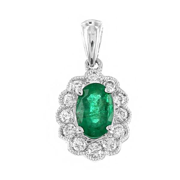 View 14Kw or y/14kr Gold Emerald Pendant