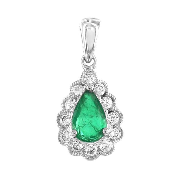 View 14Kw or y/14kr Gold Emerald Pendant