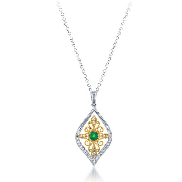 View 14Kw or y/14kr Gold Emerald Pendant