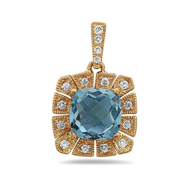 View 14Kw or y/14kr Gold Blue Topaz Pendant