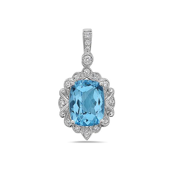 View 14Kw or y/14kr Gold Blue Topaz Pendant