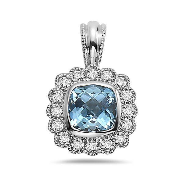 View 14Kw or y/14kr Gold Blue Topaz Pendant