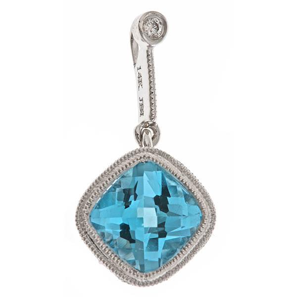 View 14Kw or y/14kr Gold Blue Topaz Pendant