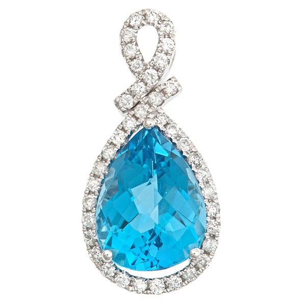 View 14Kw or y/14kr Gold Blue Topaz Pendant